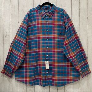 Polo Ralph Lauren Men’s 4XB Classic Blue Multi Plaid Oxford Shirt 100% Cotton